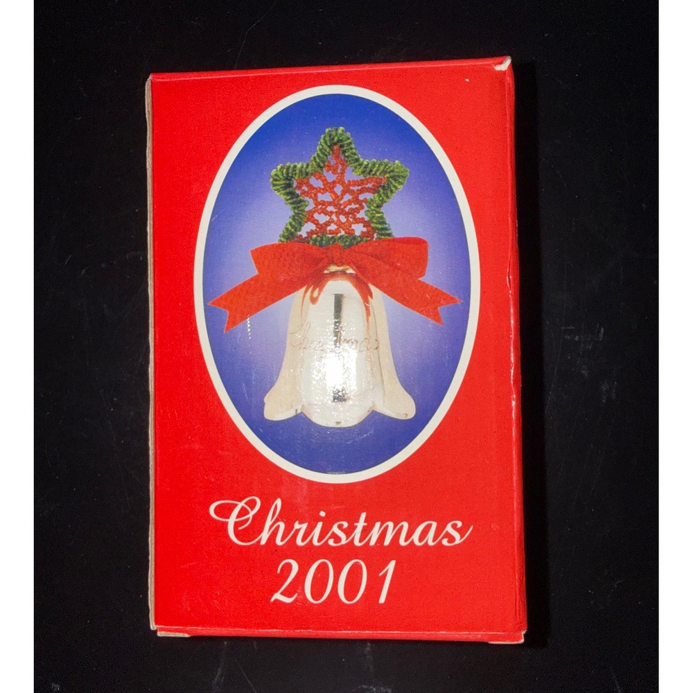International Silver Co 2001 Silverplated Bell Christmas Ornament Red Box NTS